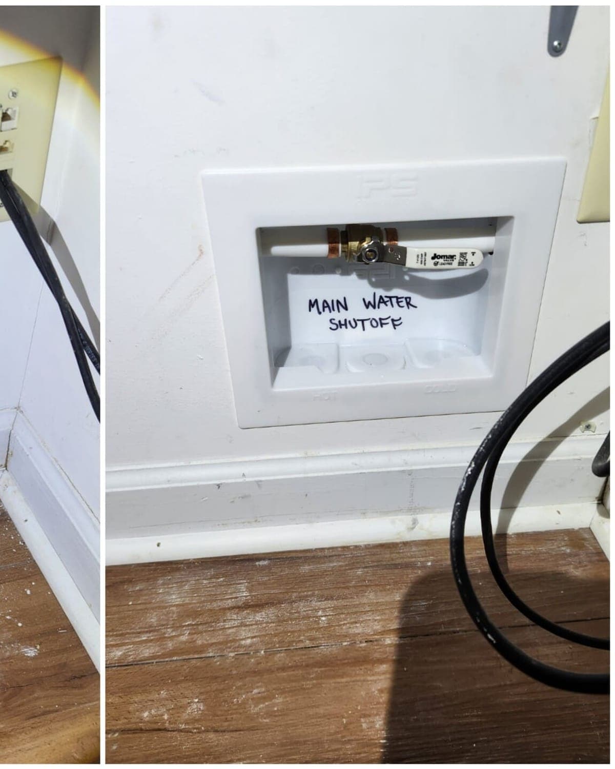 Before and after of a main water shut-off valve replaced with a quarter-turn valve